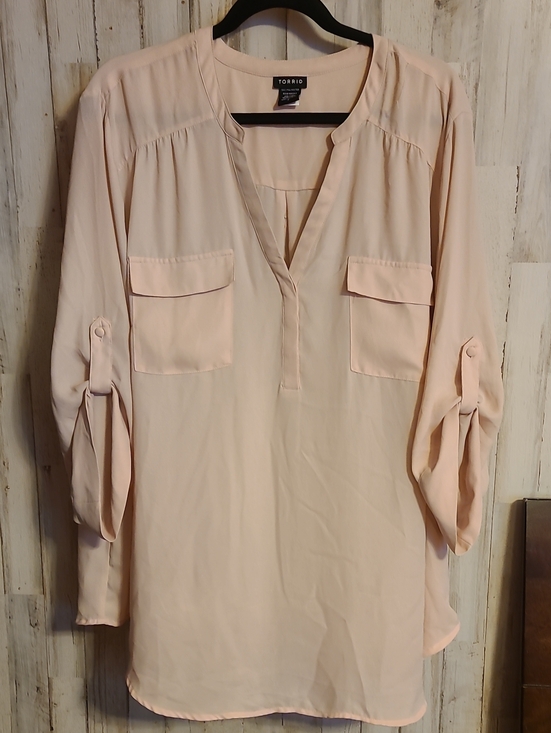 torrid Tops - torrid Pale Blush Pink V-Neck Tunic with Front Flap Pockets